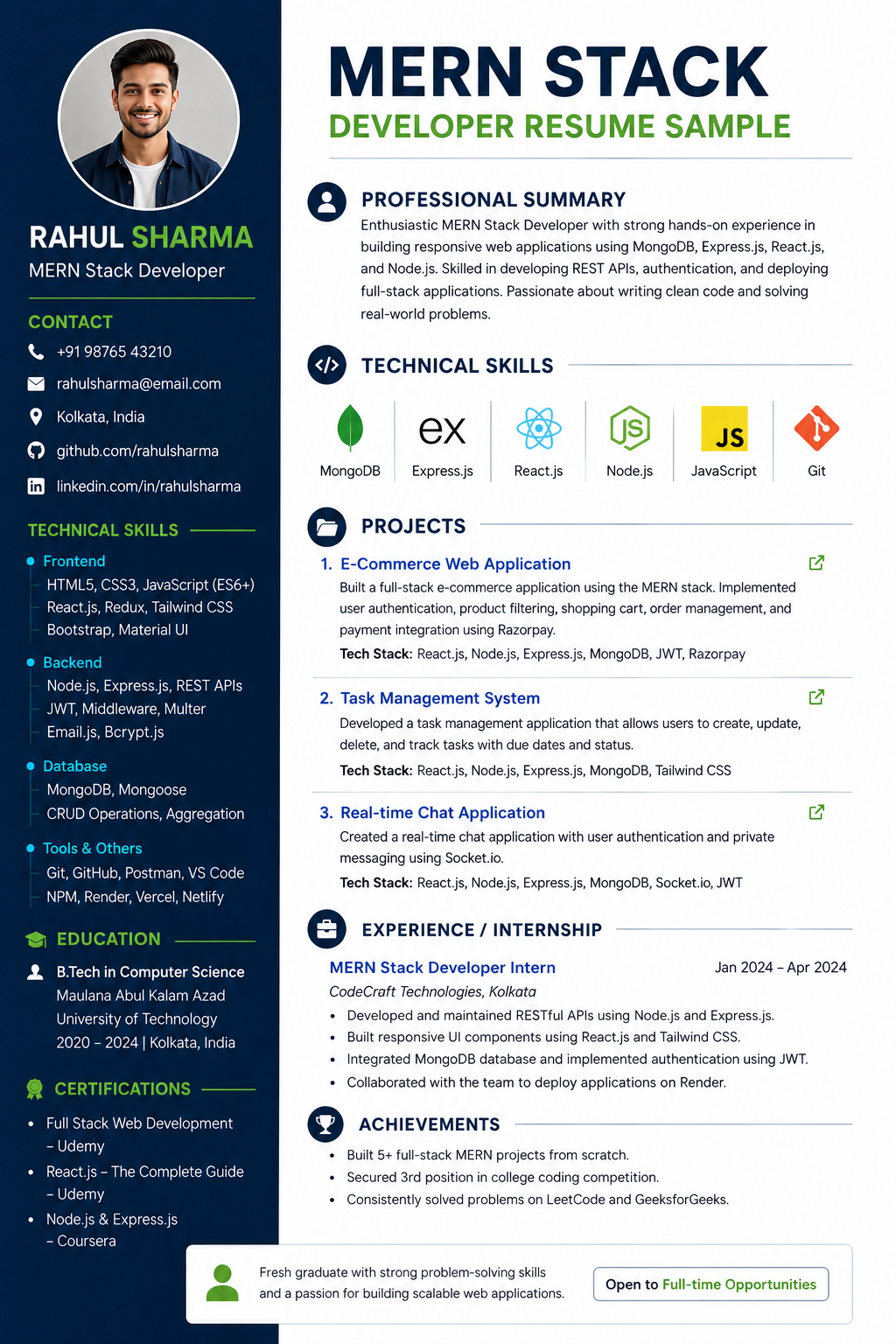 How to Build an ATS-friendly MERN Stack Developer Resume? 5 MERN Stack Developer Resume Sample