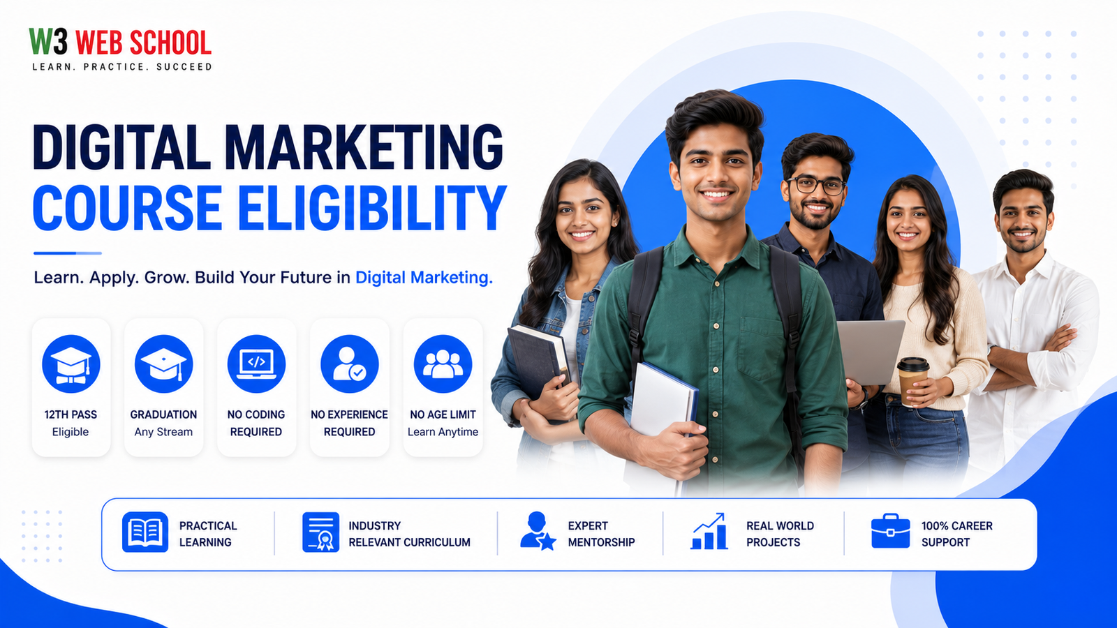 Digital Marketing Course Eligibility Requirements 2026 Infographic - Qualifications, Age Limit and Skills Summary