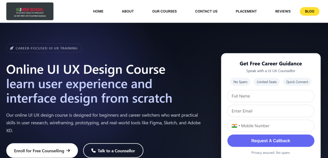 Online UI UX course w3 web school