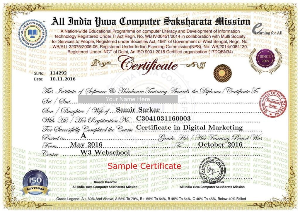 Sample Certificate-w3webschool
