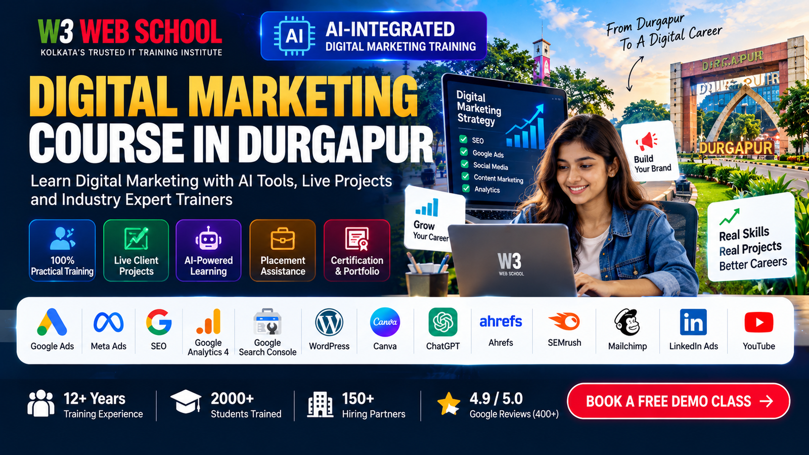 Digital Marketing Course in Durgapur | AI Tools & Practical Training | W3 Web School AI-powered Digital Marketing Course in Durgapur with SEO, Google Ads, social media marketing and practical projects | W3 Web School